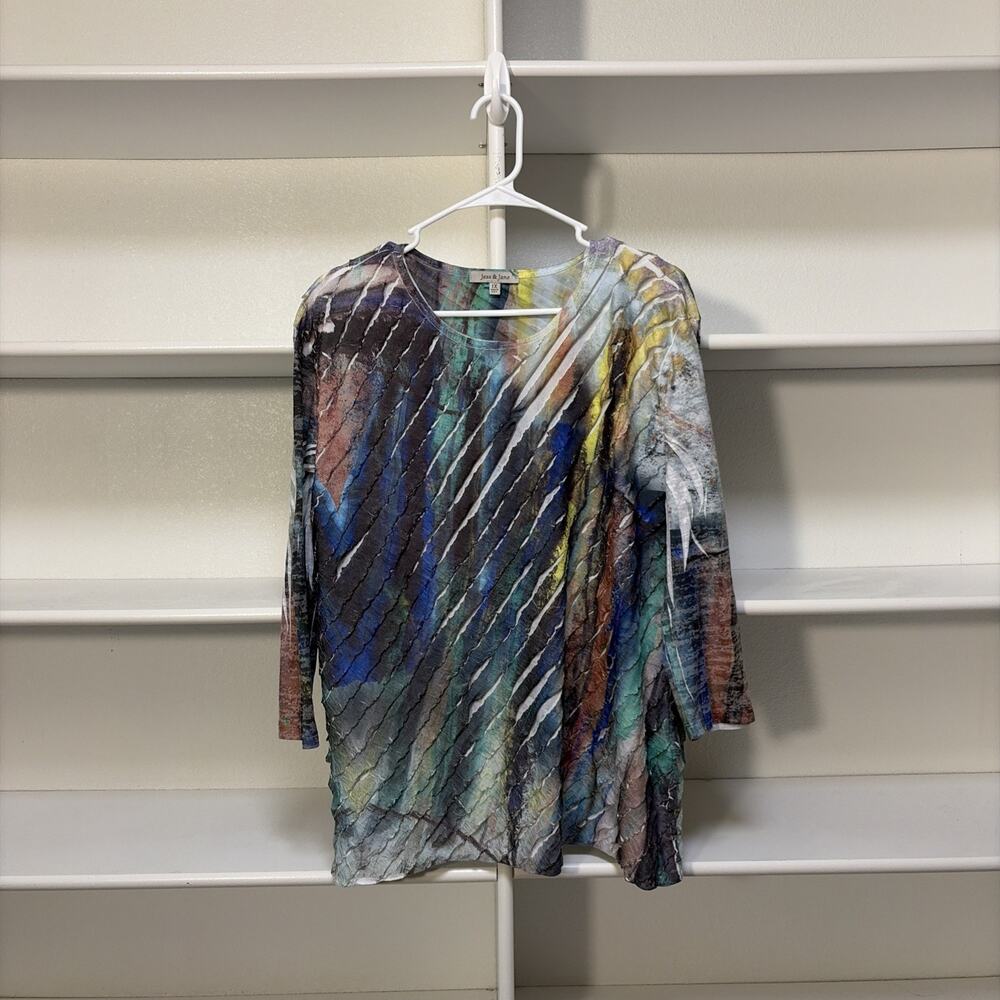 Jess & Jane Textured Fall Rainbow Tunic Top Womens 1X Artsy Flowy